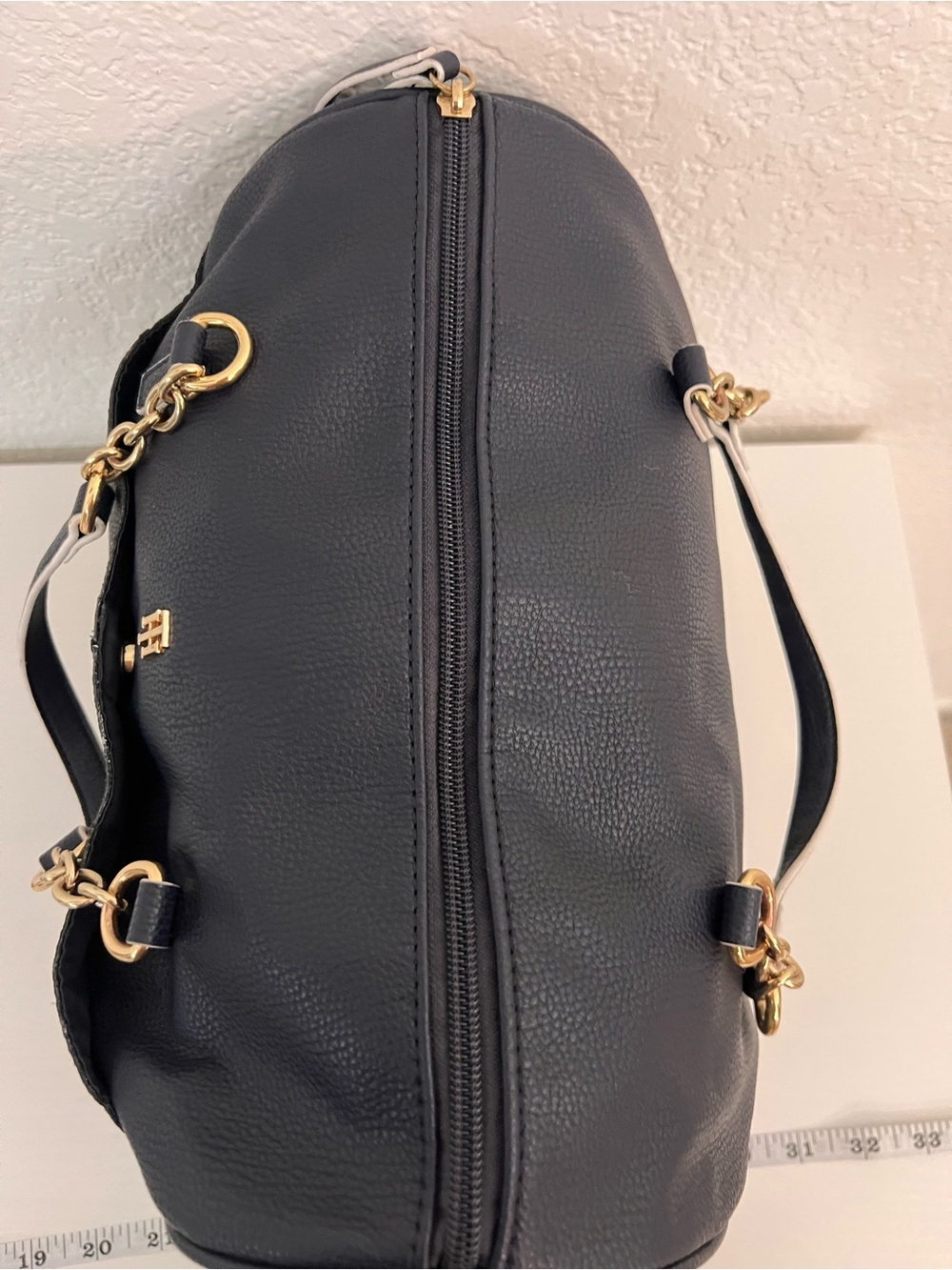 Tommy Hilfiger Navy Blue Pebble Grain Tote Bag Gold Chain Shoulder Purse - Picture 6 of 10